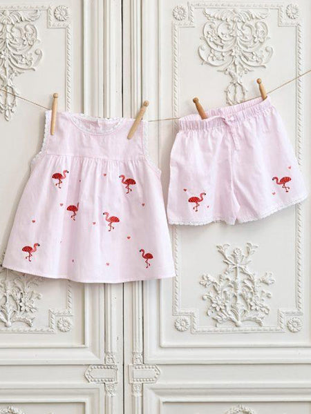 Pink Flamingo - Short Cotton Girls Pyjamas