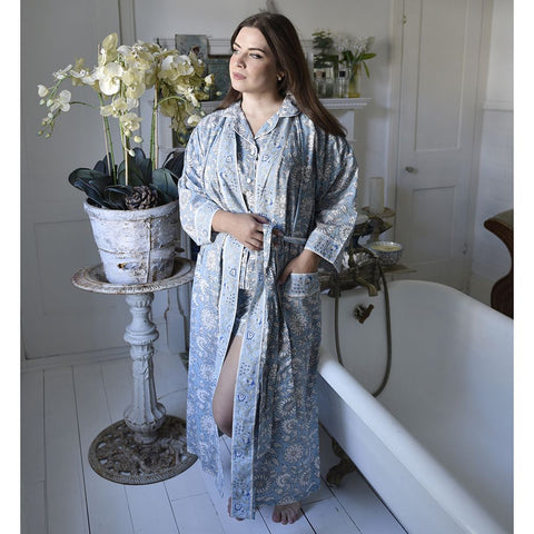 Cornflower Blue Floral Print Dressing Gown