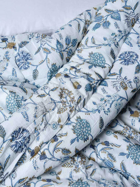 Blue and White Floral Quilt