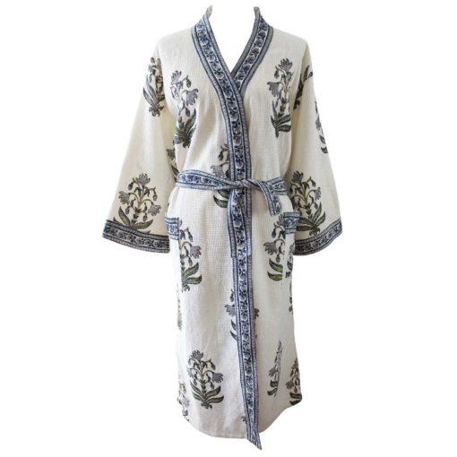 Blue & White Floral Waffle Dressing Gown Size  8-16