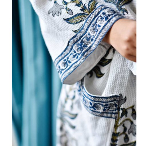 Blue & White Floral Waffle Dressing Gown Size  8-16
