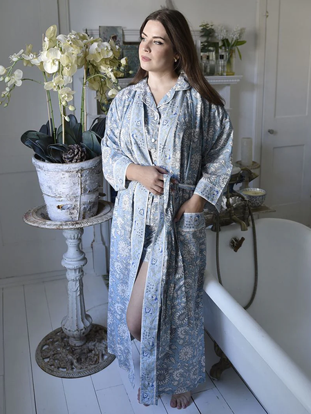 Cornflower Blue Floral Print Dressing Gown