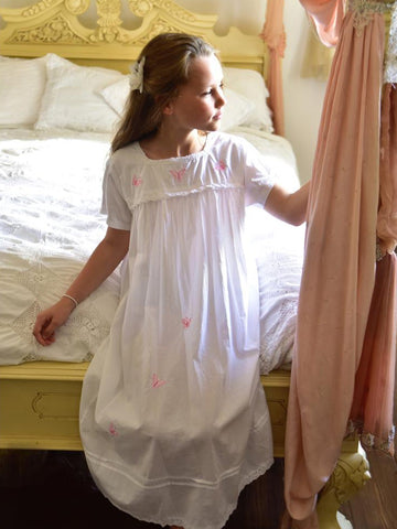 Flora - Girls White Cotton Nightdress