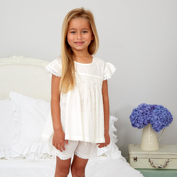 'Ivory Smocked' Girls Dressing Gown