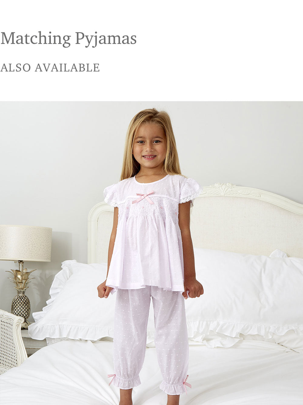 Pink Lilac Smocked Girls Dressing Gown Classic Cotton