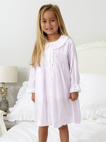 'Lilac Smocked' Girls Dressing Gown