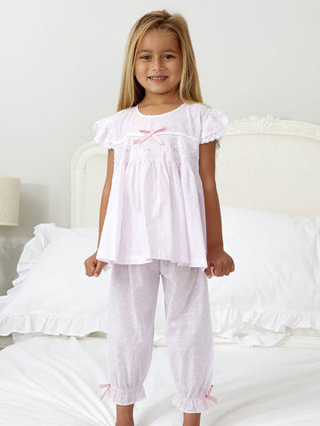 'Lilac/Pink Smocked' Girls Pyjamas